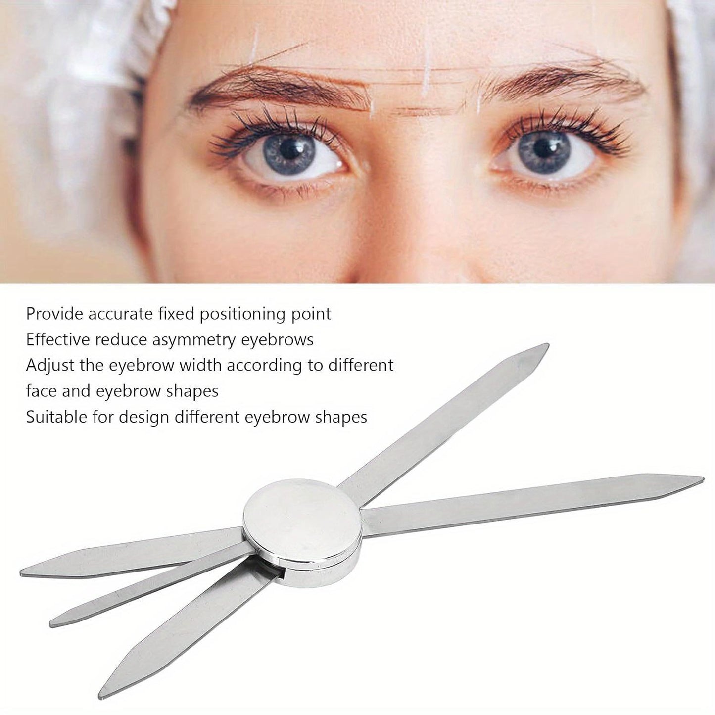 Eyebrow Stencil Ruler, 3 Point Positioning Eyebrow Makeup Ruler, Stainless Steel Design Brow Measuring Tool for Microblading Silver