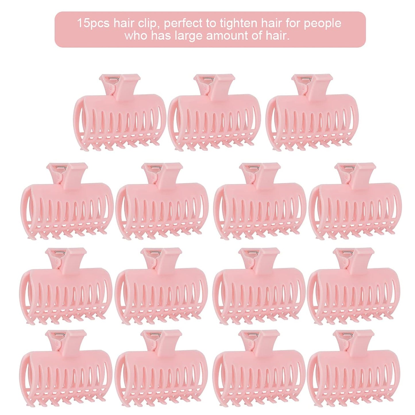 15PCS Hot Roller Clips, Curler Claw Clips for Girls Women, Hair Section Fixing Clamps, Holding Hairdressing Tool for Long and Medium Hair (Pink)