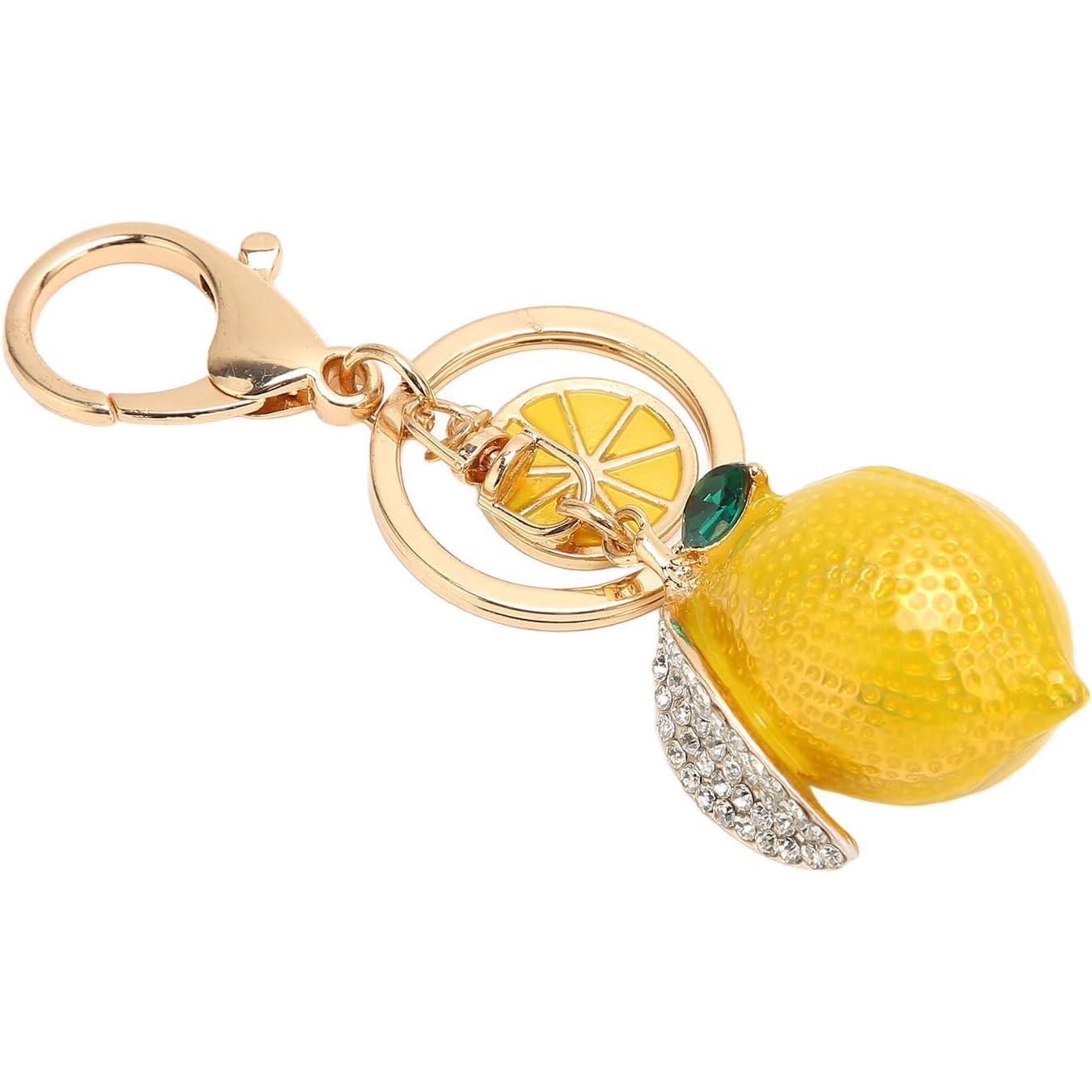 Pendant Keychain, Little Lemon Keyring Strong Metal Little Lemon with Rhinestone Exquisite Keychain Car Keyring Pendant Gifts Bag Charm Key Chain Rings for Keys Bag Wallet(Yellow)