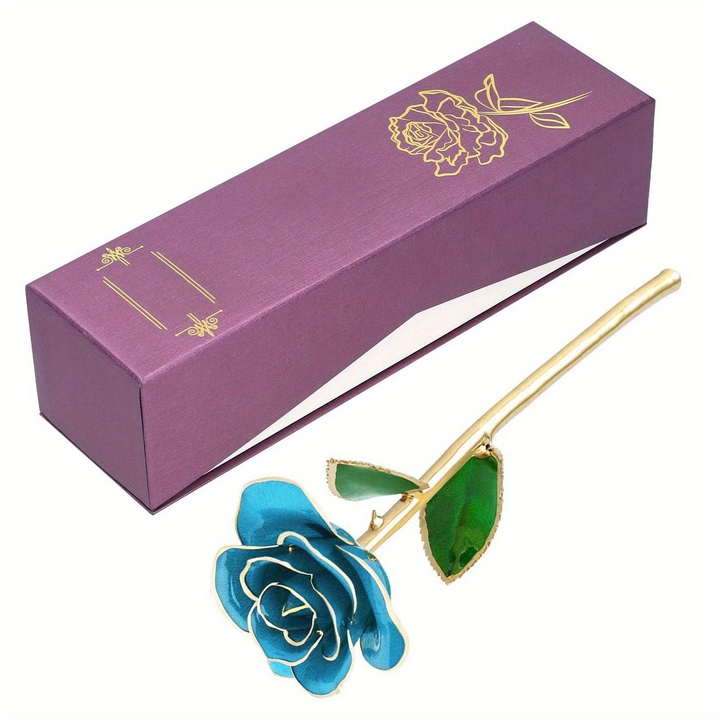 24K GoldPlated Rose Flower Sky Blue for Valentine's Day Decorations Ornaments Crafts