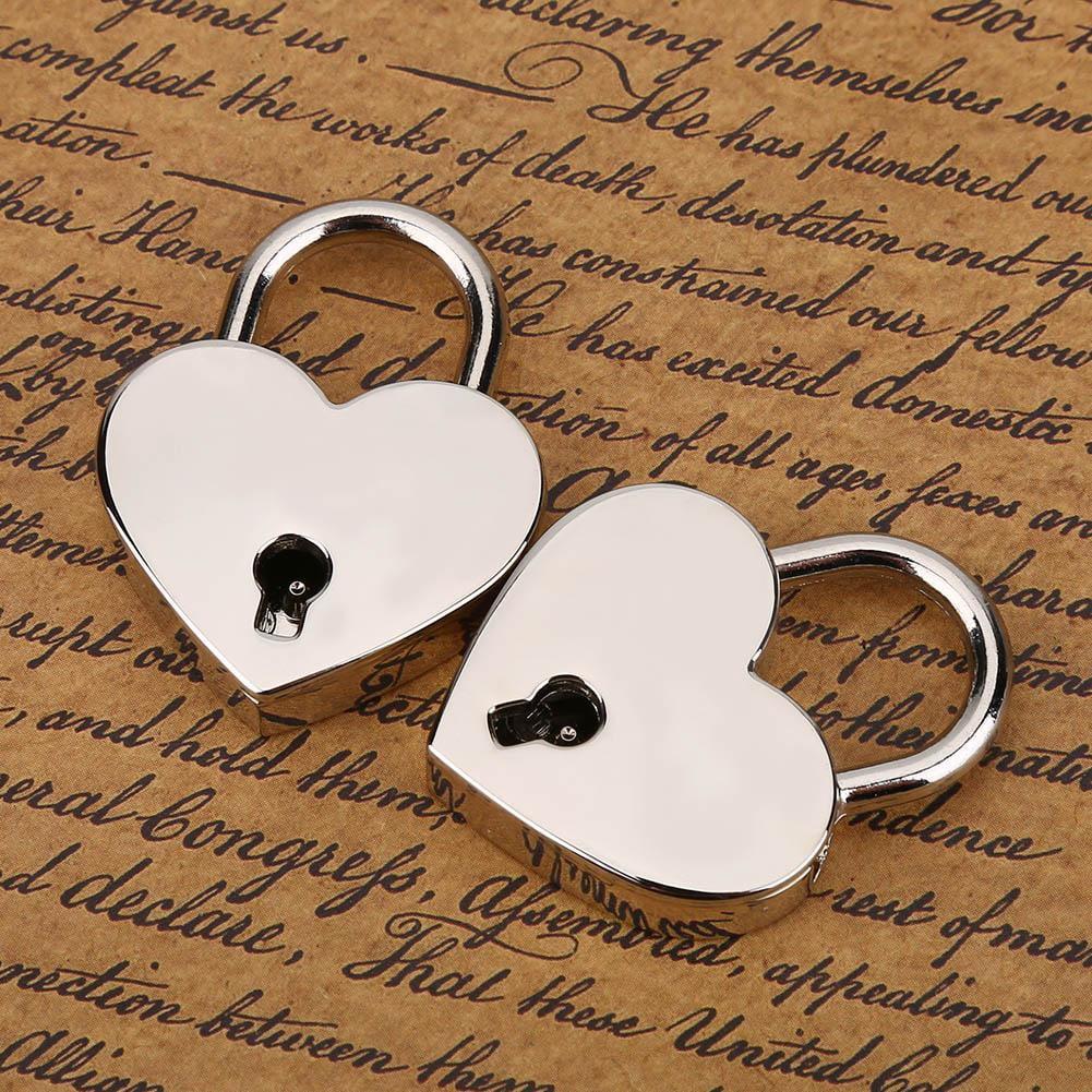 Heart Lock,2 sets Heart-shaped Padlock & Skeleton Key Metal Lock for Luggage Diary Book Jewelry Box, Heart Padlock