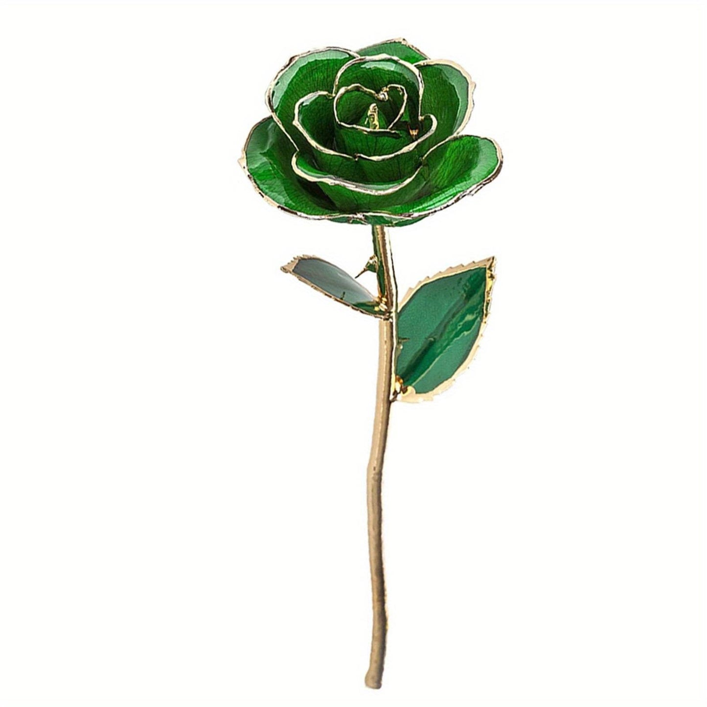 Forever Green Rose 24K Real Artificial Flower with Leaf and Base Craft Decorations