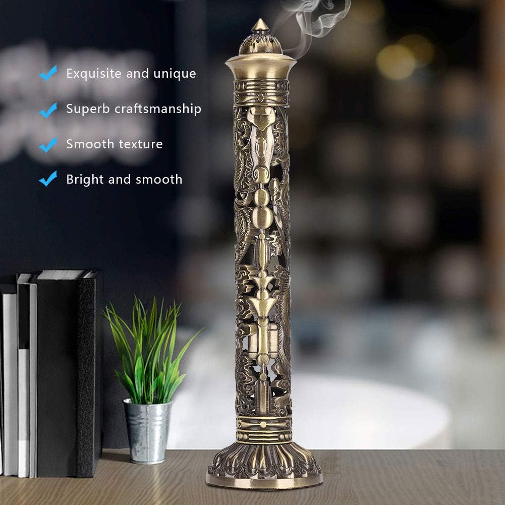 Portable Incense Tower Holder - Bronze Tone Dragon Phoenix Relief Incense Stick Holder for Home and Tea Room