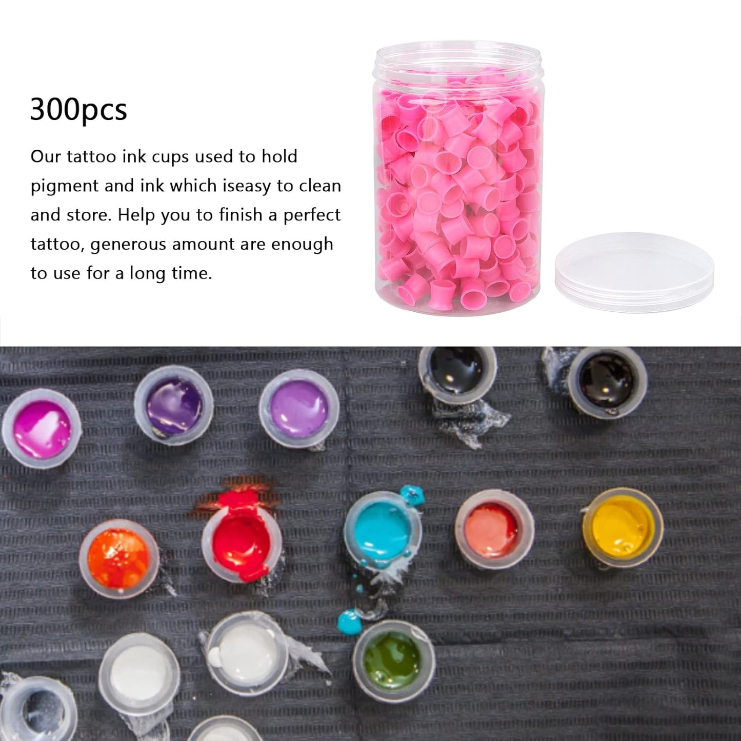 300pcs Tattoo Ink Cup, Pigment Cups Disposable Silicone Tattoo Pigment Cup Eyebrow Eyeliner Lip Color Pigment Cup Tattoo Ink Caps Cups Tattoo Supplies for Tattoo ink