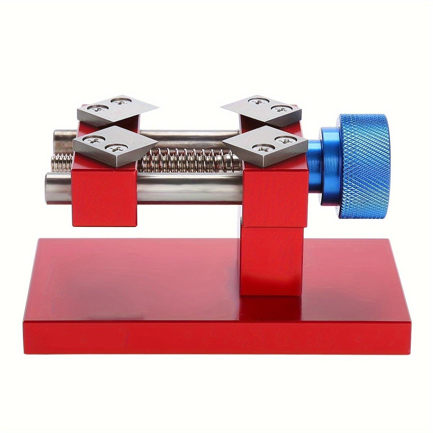 1pc Red Watch Bezel Removal Stainless Steel Tool, Workbench Back Case Opener Tool With Adjustable Jaw Clamps, Durable Construction, Non-Slip Blue Handle, Ideal Gift For Valentine's Day, Christmas, Birthday