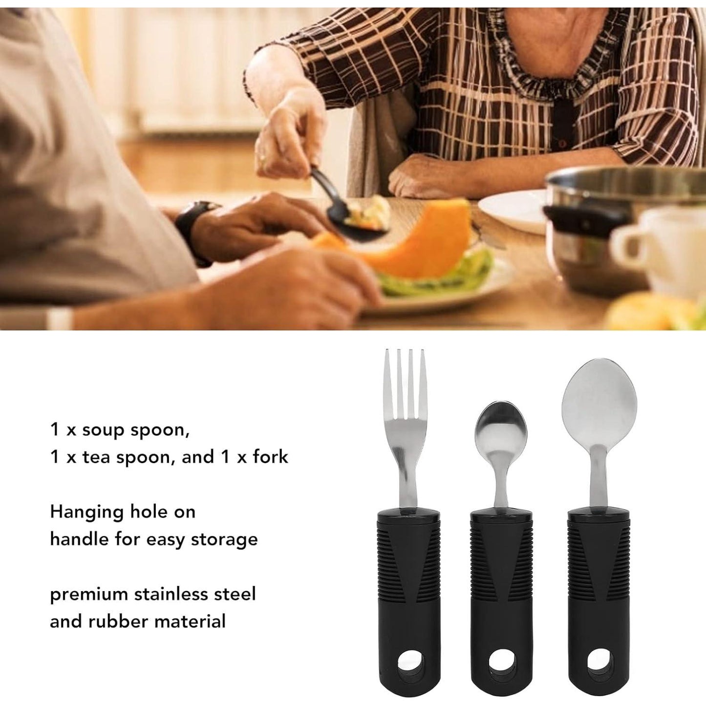 Adaptive Utensils, Weighted Utensils with Wide Non Slip Handles Stainless Steel Fork Teaspoon Tablespoon Parkinsons Utensils for Tremors, Arthritis, Parkinsons, Elderly, Adults(3 Piece Set)