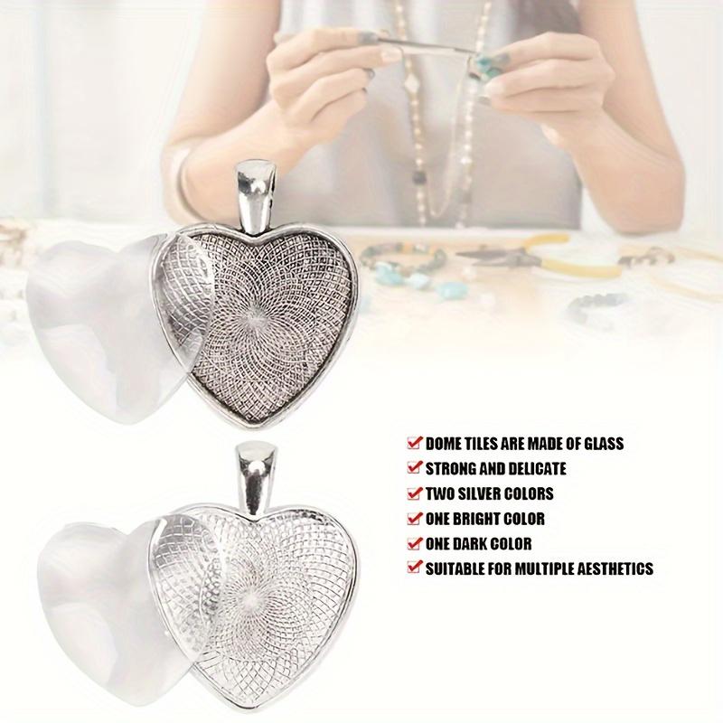 60pcs Heart Pendant Trays with Glass Cabochons Set, Zinc Alloy Base for DIY Jewelry Making, No Power Supply Needed - Perfect for Handmade Gifts and Crafts