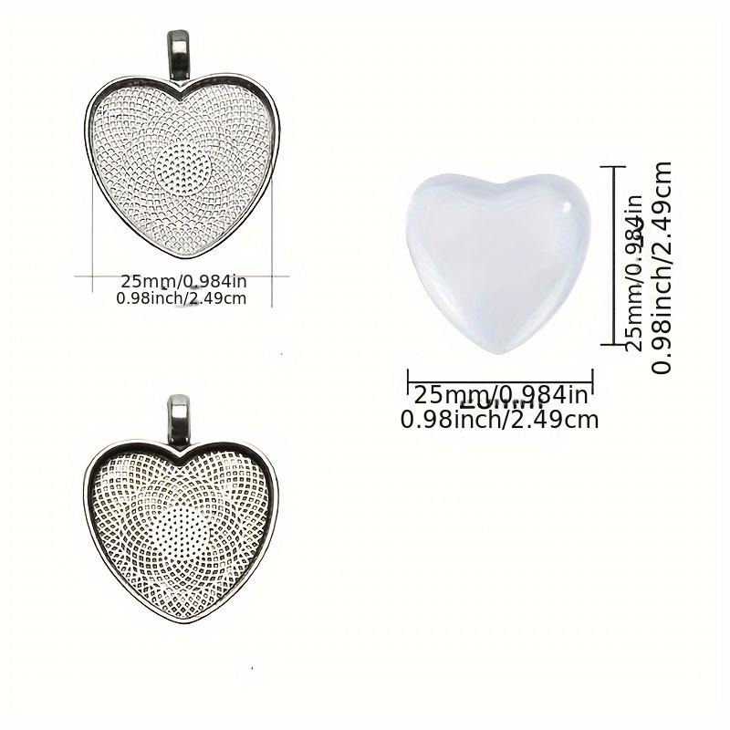 60pcs Heart Pendant Trays with Glass Cabochons Set, Zinc Alloy Base for DIY Jewelry Making, No Power Supply Needed - Perfect for Handmade Gifts and Crafts