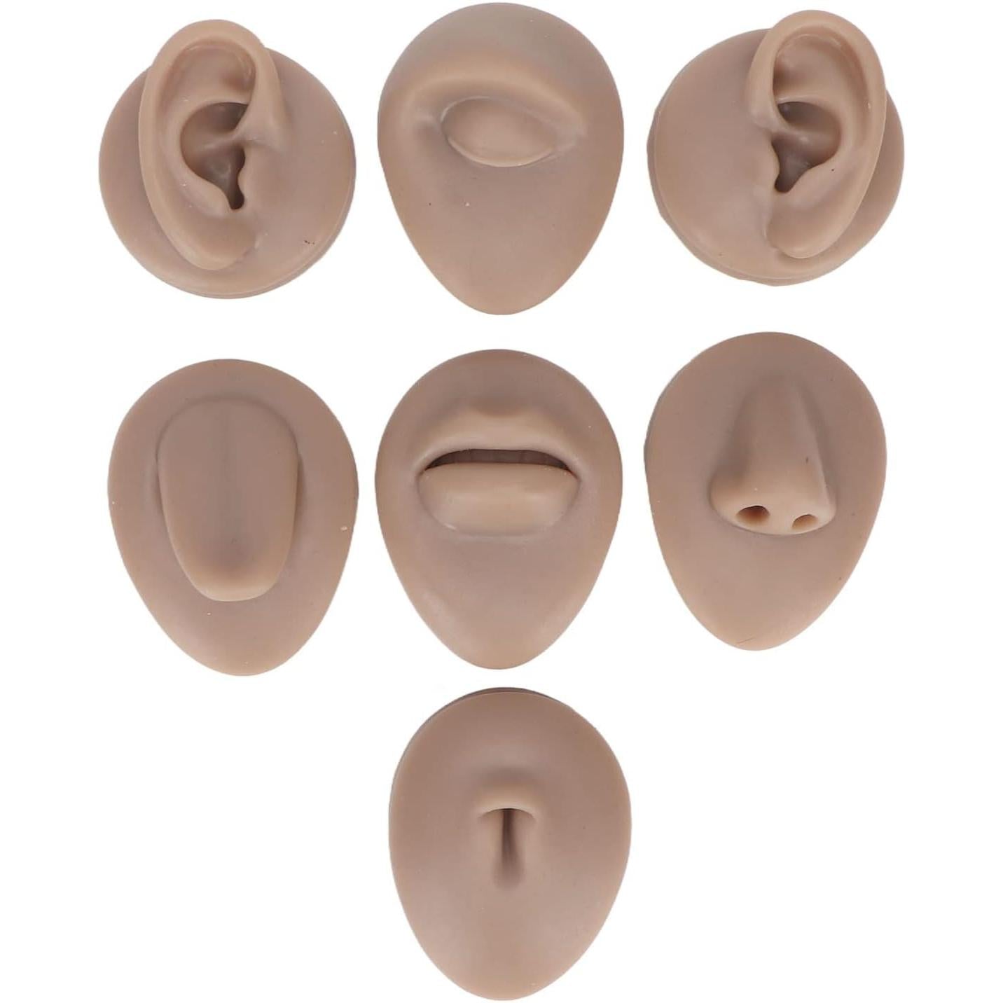 Soft Silicone Flexible Model Body Part Displays Set, Silicone Tongue Mouth Nose Eye Navel Ear Model for Piercing Practice and Jewelry Display Acupuncture Teaching Tool, Education (Light Skin Colour)