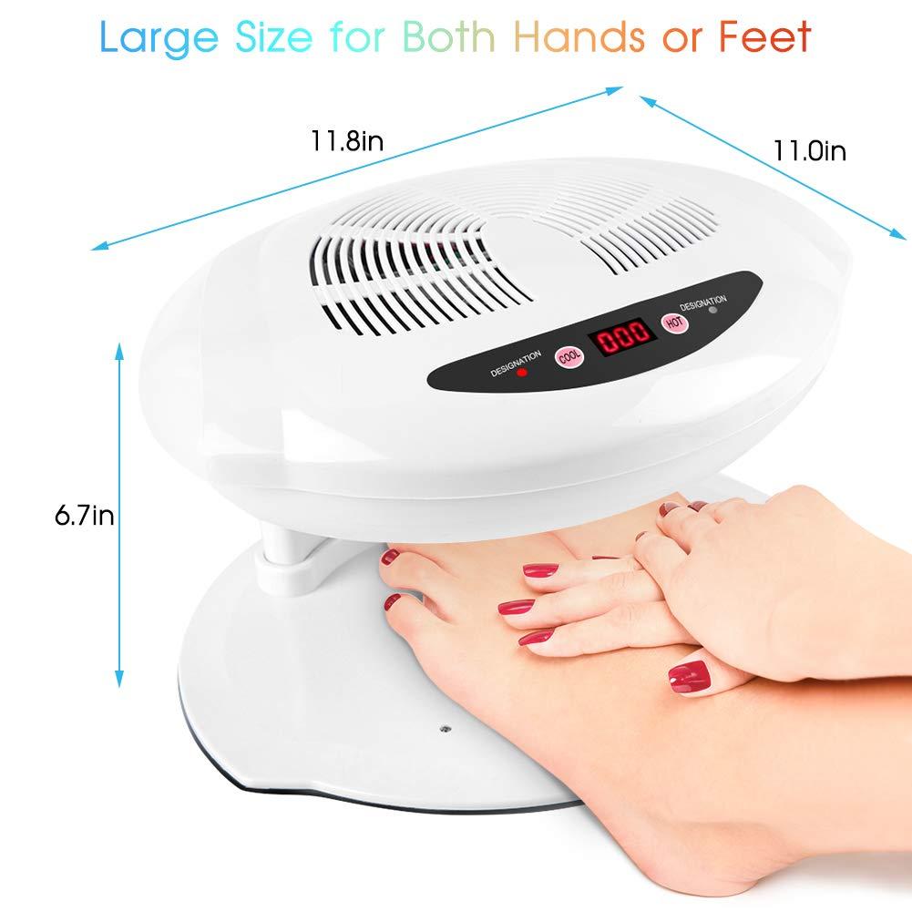 Air Nail Dryer, 400W Intelligent Automatic Sensor Hot & Cold Air Nail Polish Drying Fan Manicure Tool for Home Salon Both Hands and Feet Use, White