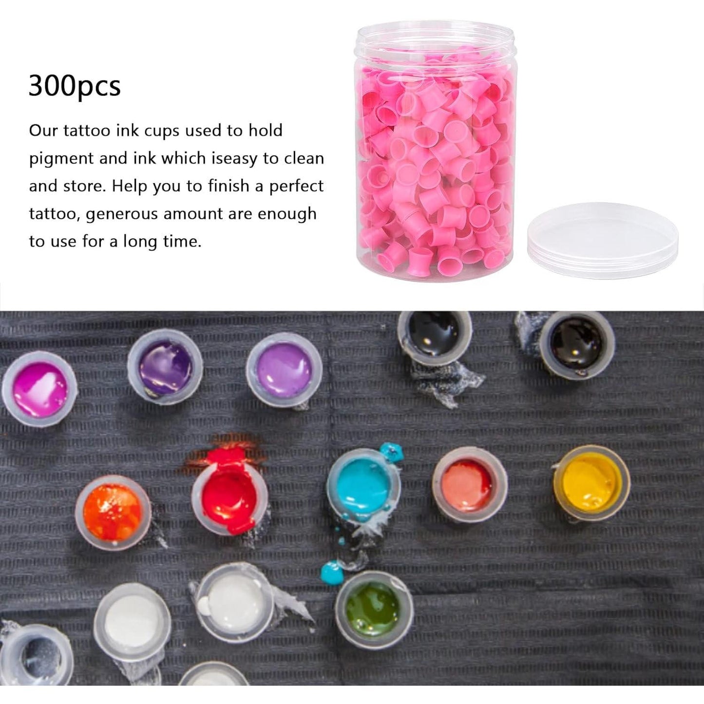 300PCS Silicone Tattoo Ink Cups, Tattoo Ink Caps, Disposable Pigment Ink Caps