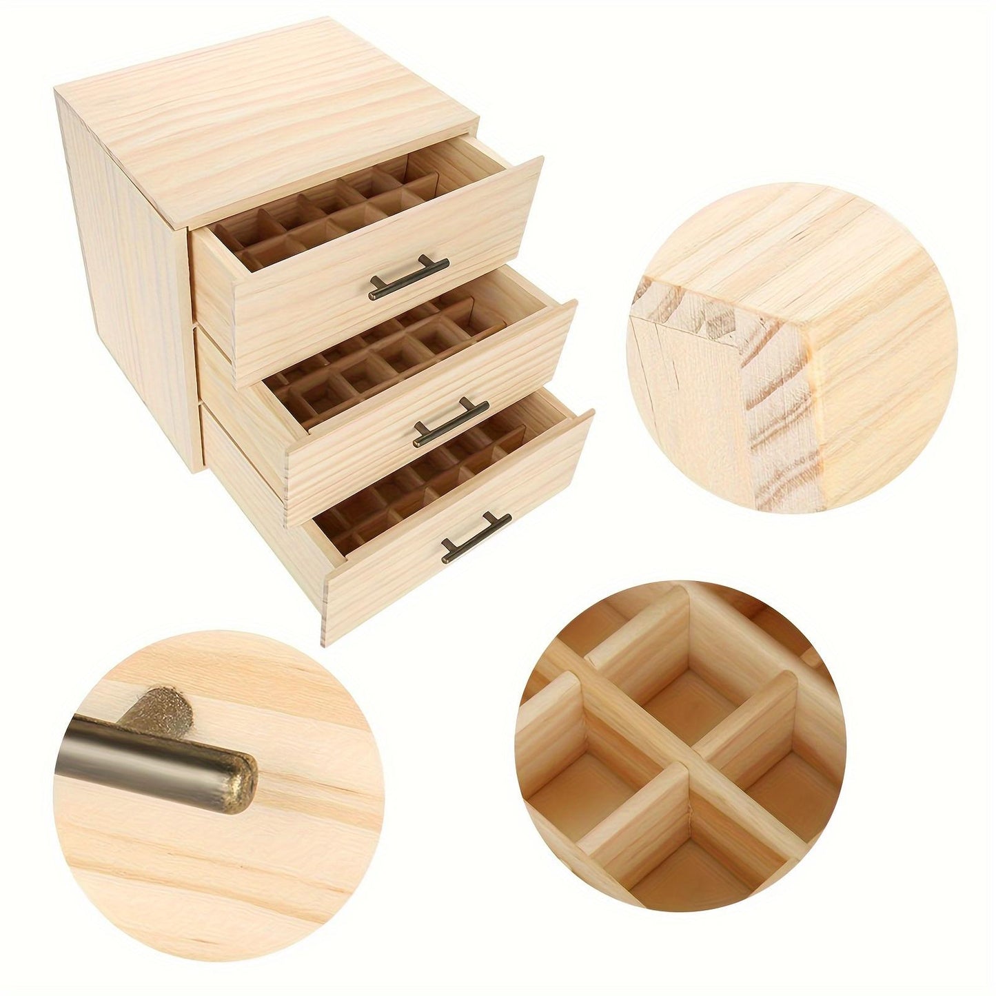 90 Slots Three Tiered Essential Oil Bottle Container Wooden Storage Case Box Organizer