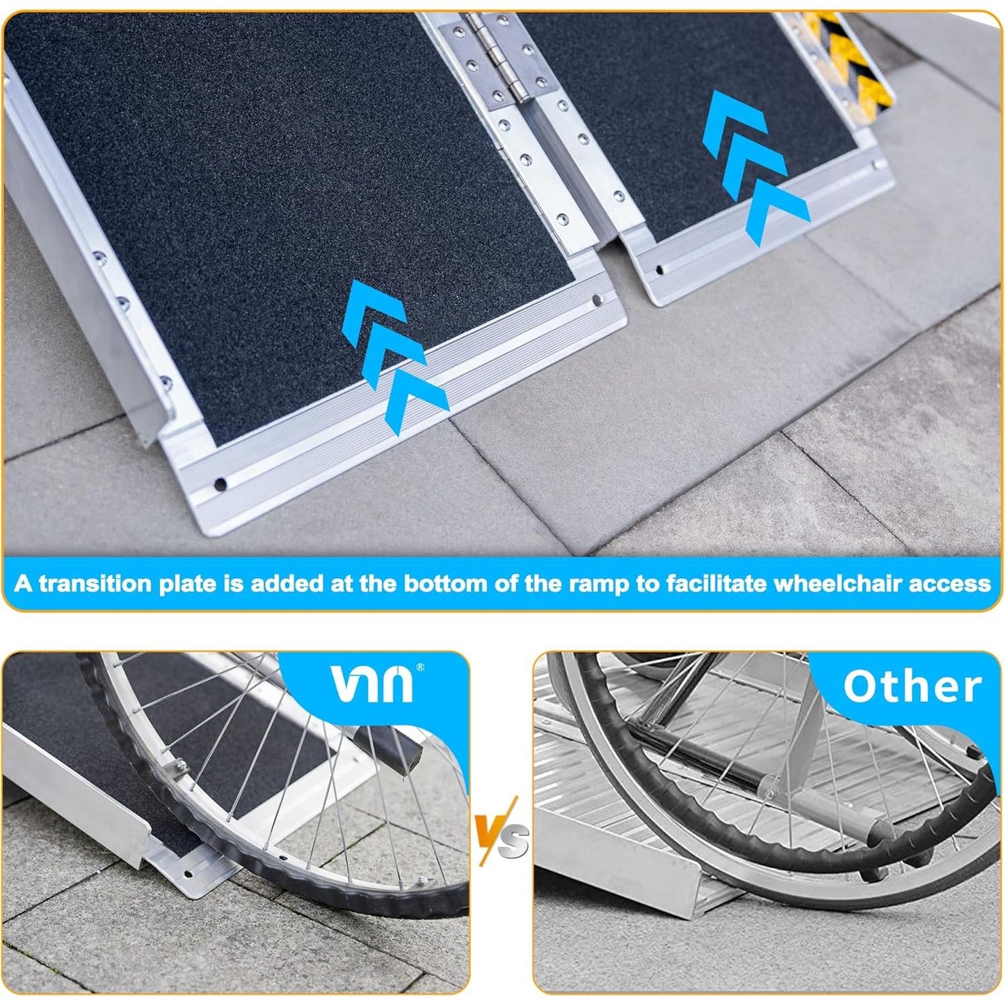 VNN Portable Wheelchair Ramp 3FT, Non-Slip Aluminum Folding Handicap Ramp, Door Threshold Wheelchair Ramps for Home, Wheel Chair Ramp for Home Steps, Doorways, Curbs, Stairs