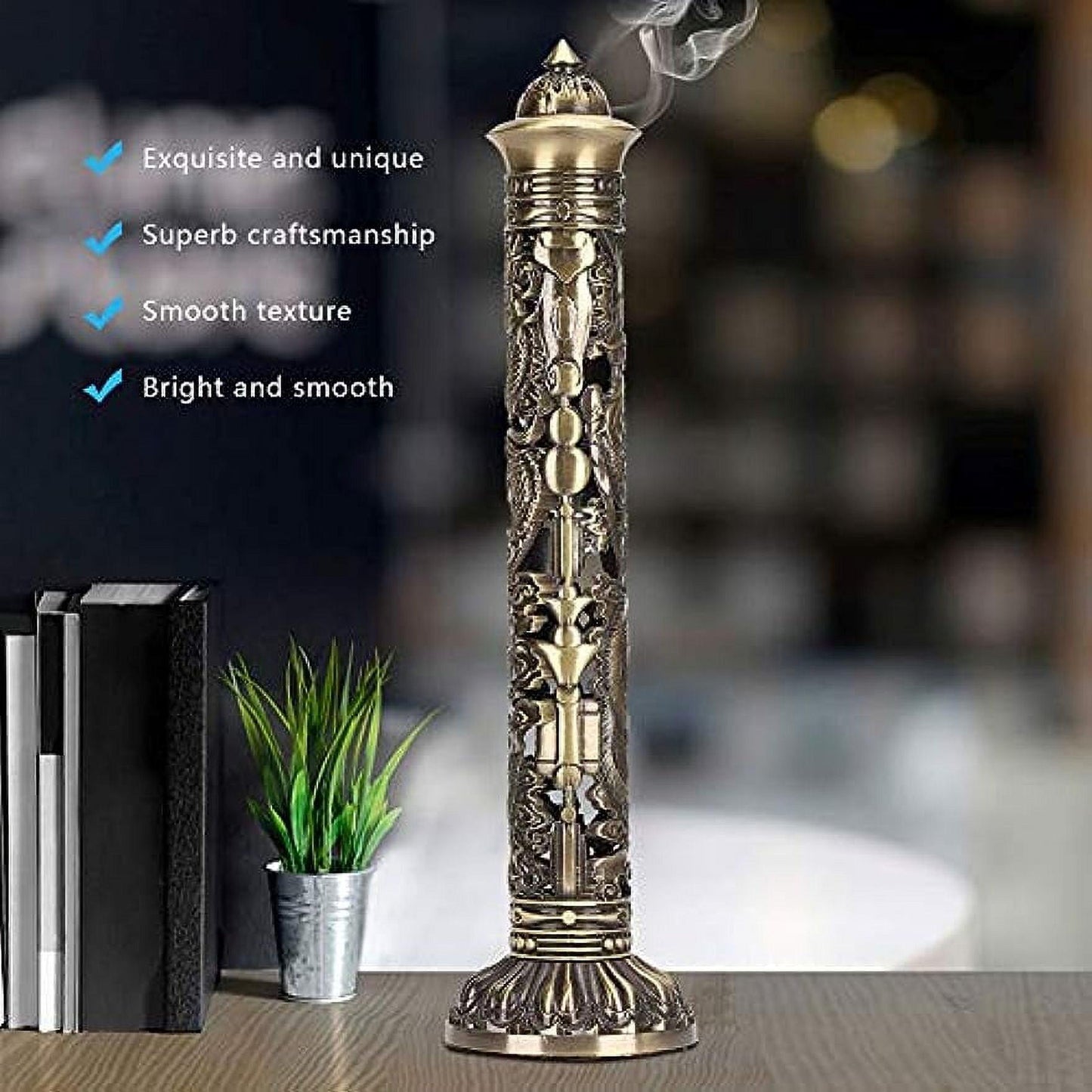 Incense Tower Burner Holder,Portable Bronze Dragon Phoenix Relief Retro Nostalgia Vertical Stick Incense Holder With Craft Storage Box Ash Catcher Sticks Incense Holder For Home Decor/Tea Room