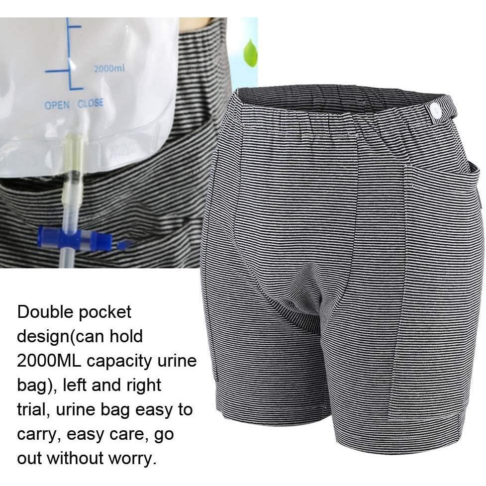 Horoper Urine Bag Pants, Underwear Urine Bag Pants,Incontinence Care Trousers Underwear, Men Women Incontinence Underwear Bladder Patient Urine Bag Pants Double Pocket Design (Male-M)