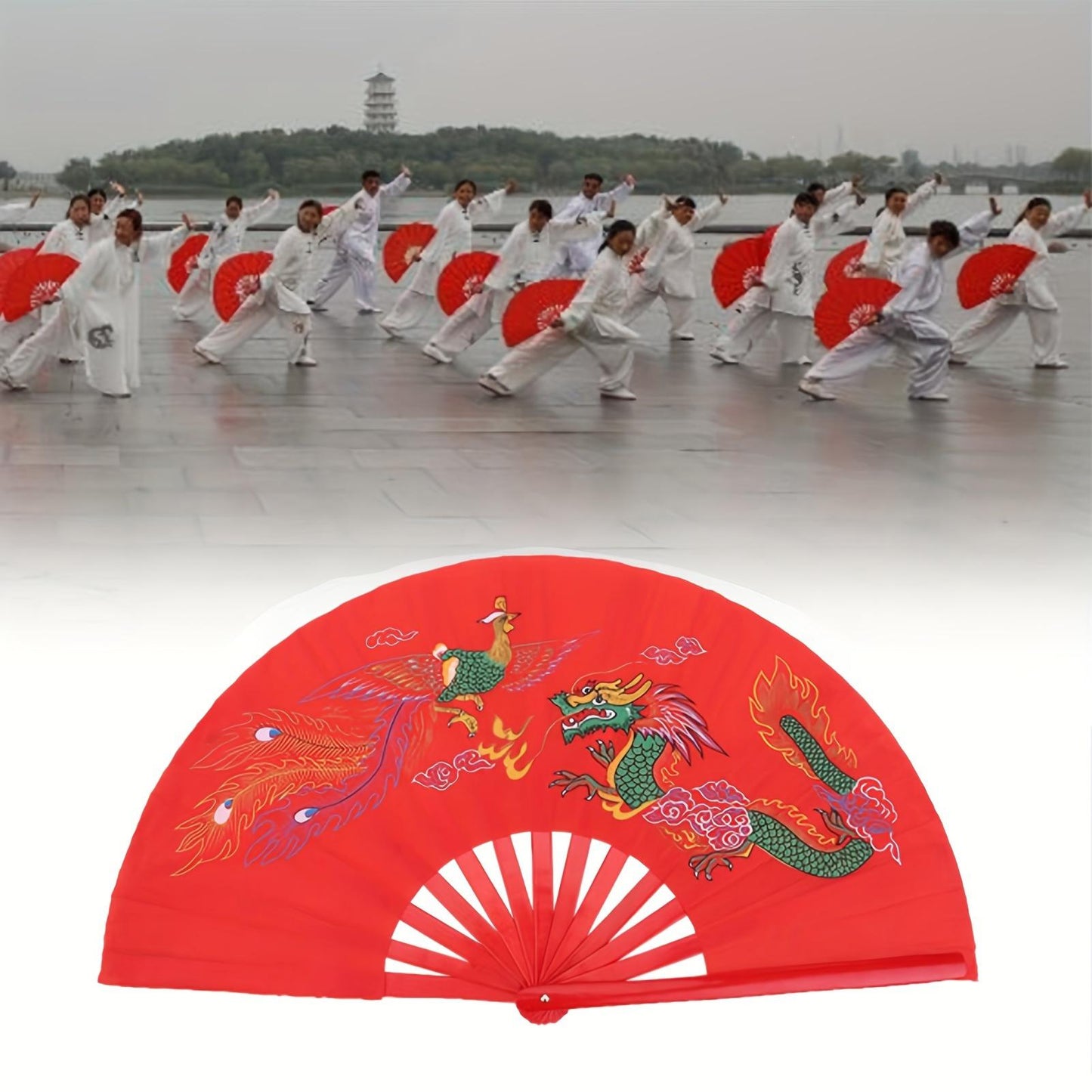 Red Tai Chi Martial Arts Kung Fu Bamboo Fan For Right Hand - Lightweight And Durable Wushu Dance Practice Training Fan, Ideal For Martial Arts Enthusiasts