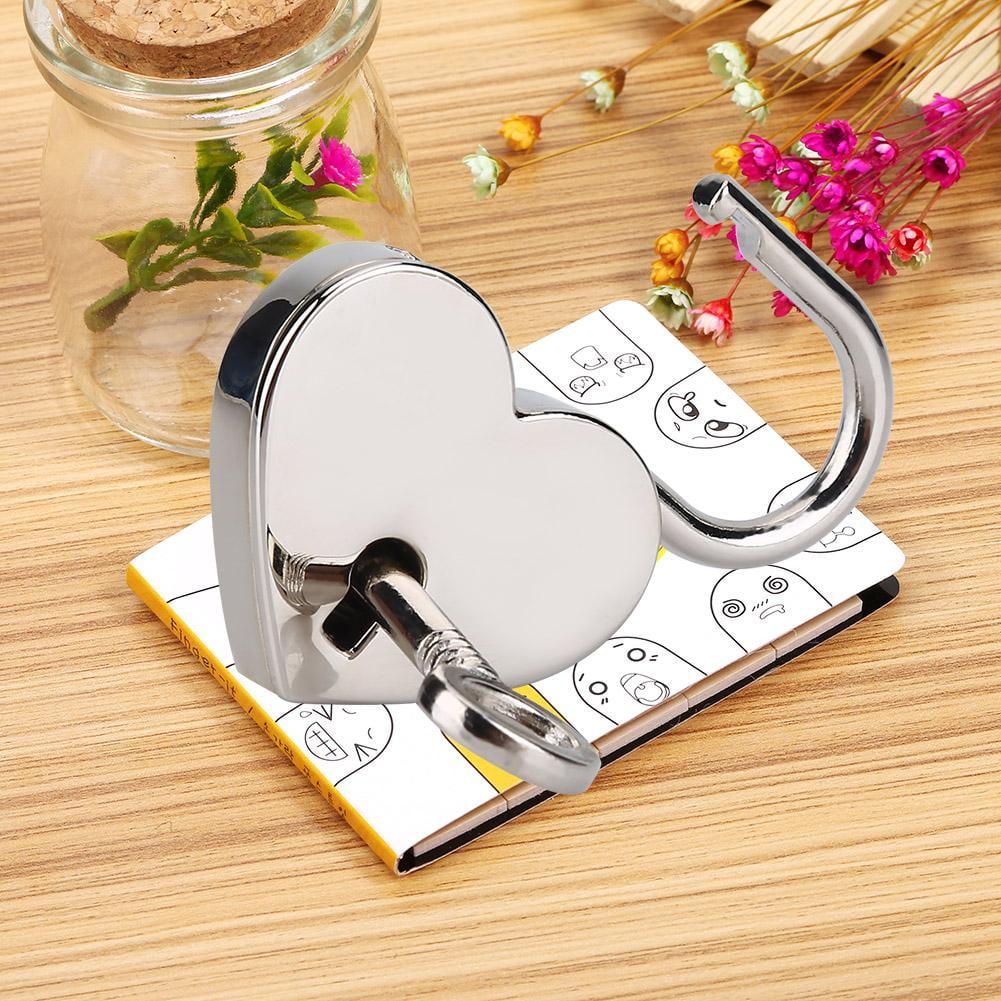 Heart Lock,2 sets Heart-shaped Padlock & Skeleton Key Metal Lock for Luggage Diary Book Jewelry Box, Heart Padlock