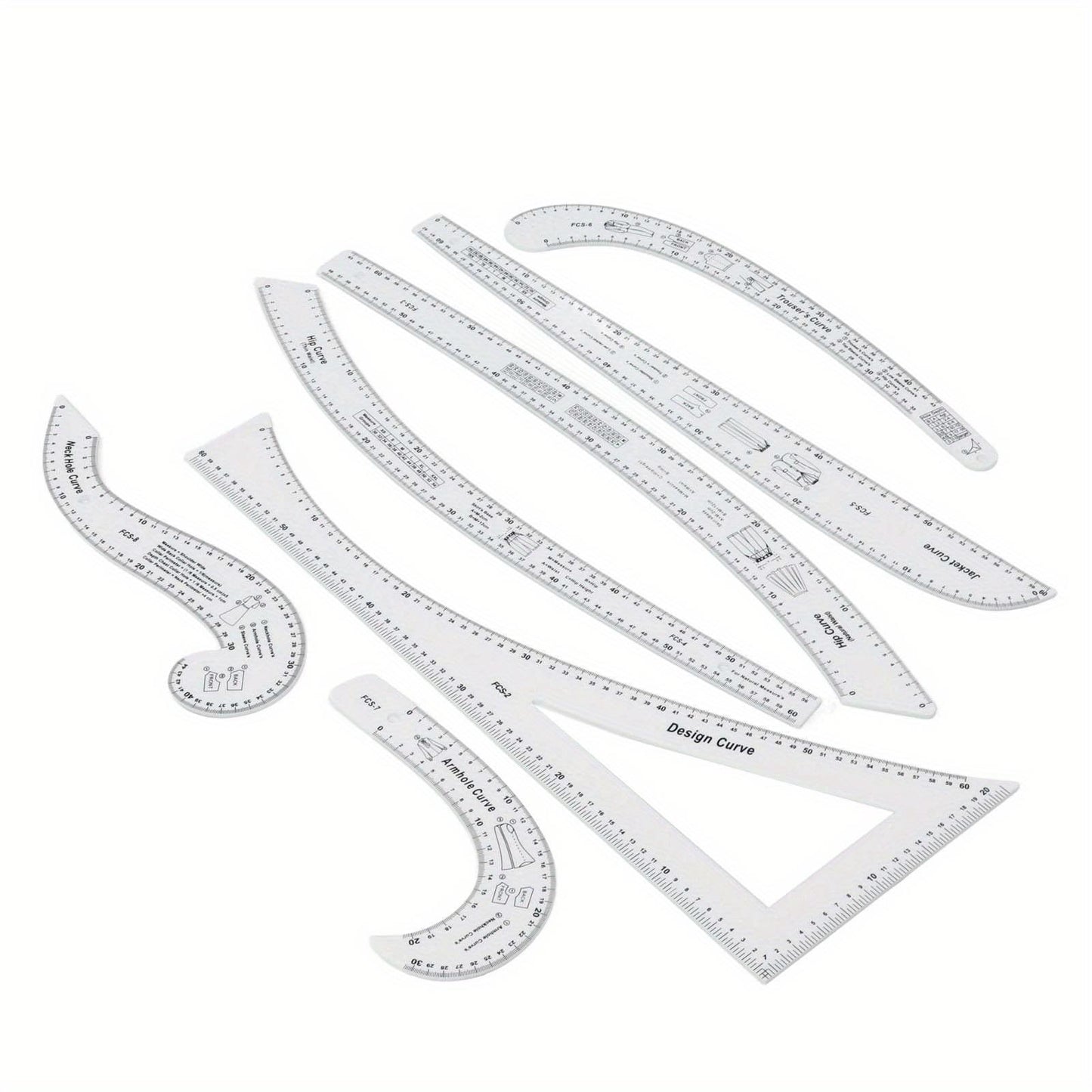 7Pcs Sewing Ruler Tailor Set Clear High Accuracy Scale Fashion Pattern Design Ruler Set for Making Pattern Drafting