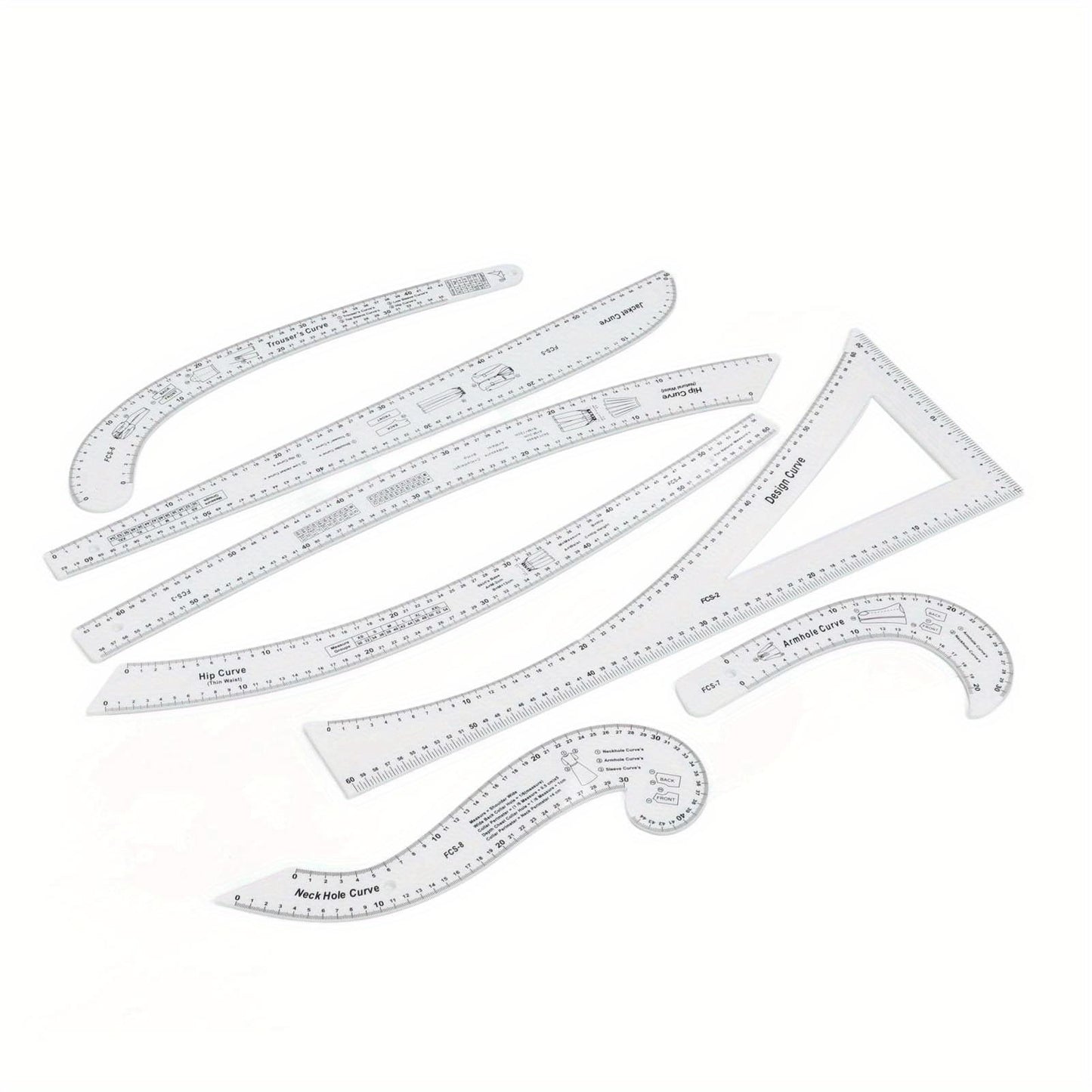 7Pcs Sewing Ruler Tailor Set Clear High Accuracy Scale Fashion Pattern Design Ruler Set for Making Pattern Drafting