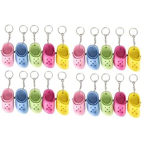 20pcs Mini Shoes Key Chains, Funny Clog Cute Adorable Beach Hole Shoes Keychains for DIY Backpacks Handbag Wall Door Bag Travel Camping Accessory Blue Green Pink Peach Yellow