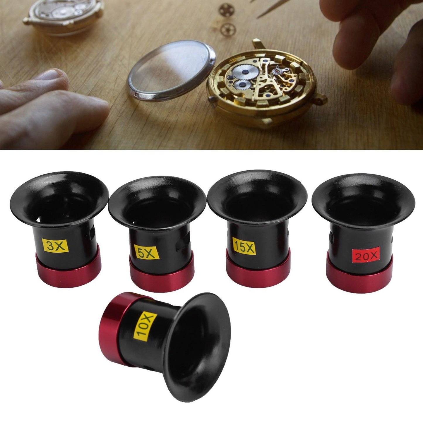 5pcs Aluminum Alloy Magnifying Glass Watch Repair Glass Lens Magnifier Loupe Accessory