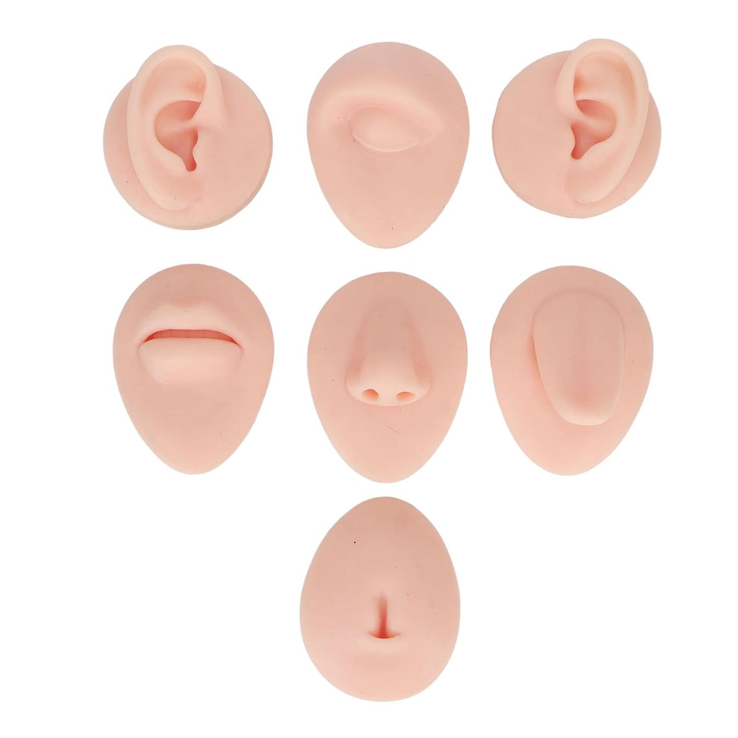 Soft Silicone Body Part Model, Body Piercing Practice Model Simulation Ear Eye Nose Mouth Tongue and Belly Button Model for Novice Piercer (Medium Skin Color)