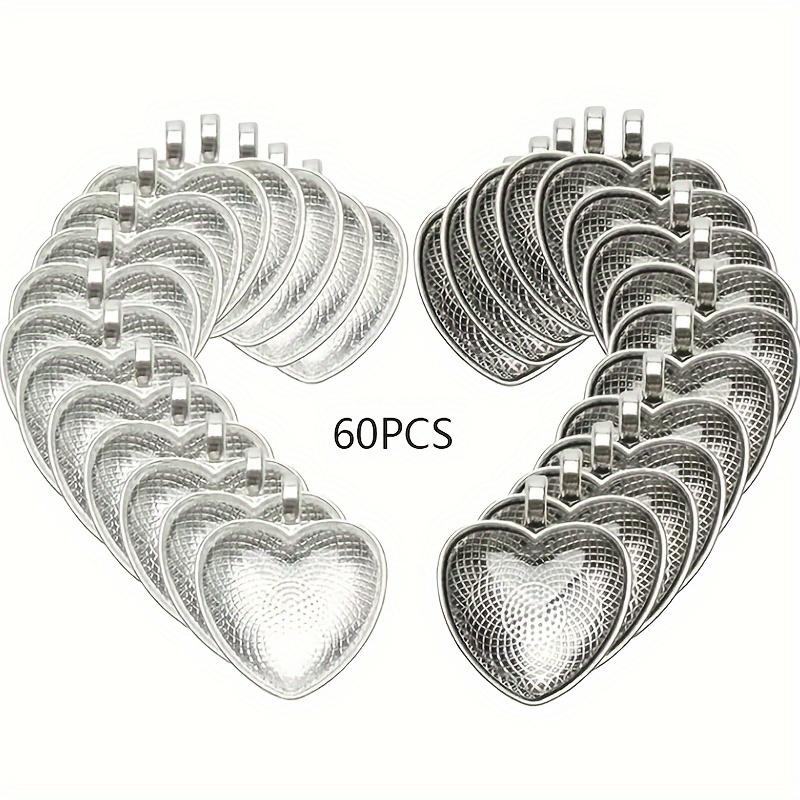 60pcs Heart Pendant Trays with Glass Cabochons Set, Zinc Alloy Base for DIY Jewelry Making, No Power Supply Needed - Perfect for Handmade Gifts and Crafts