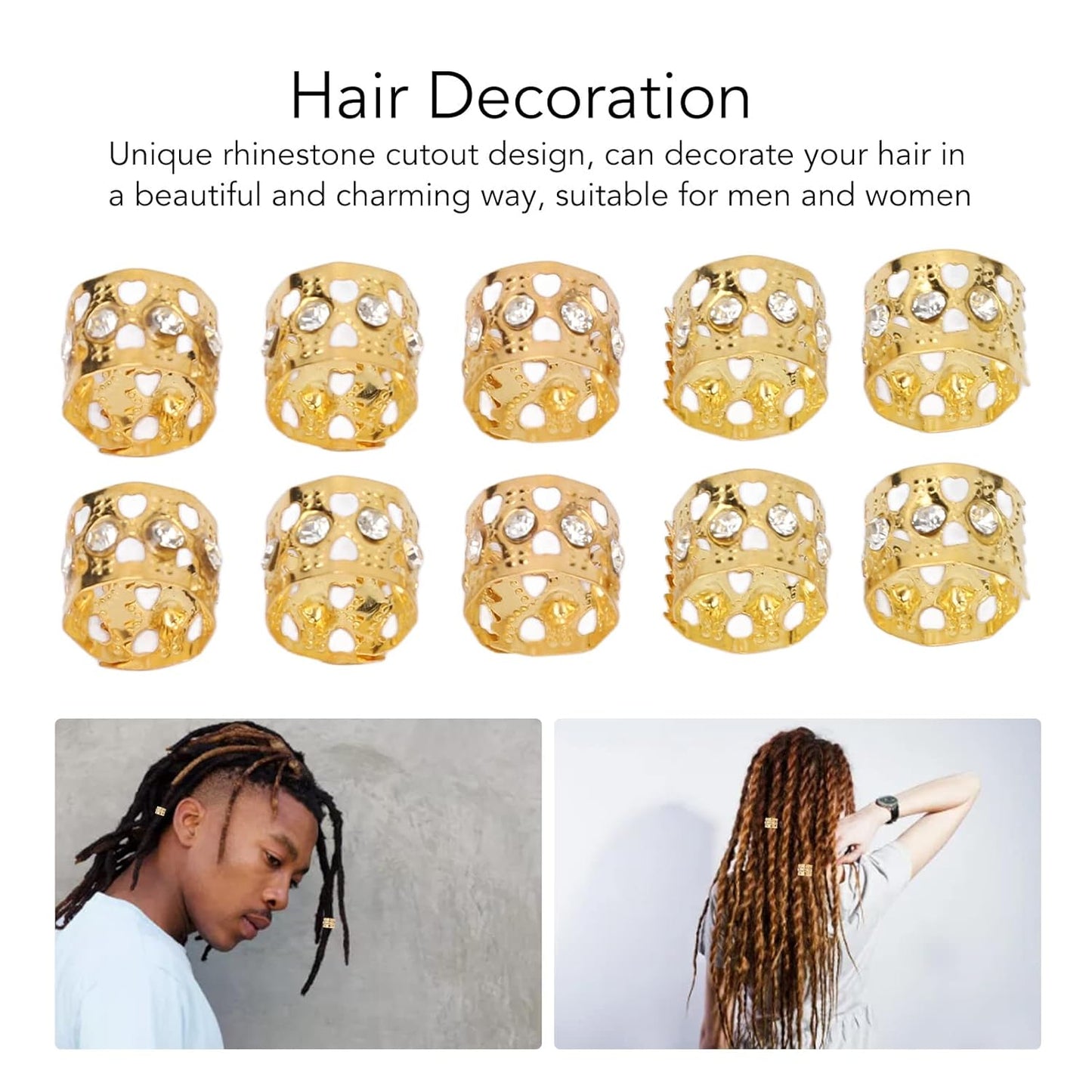 100Pcs Dreadlocks Beads, Sparkling Rhinestone Fashionable Hair Braiding Rings for Hair Decoration (Gold)