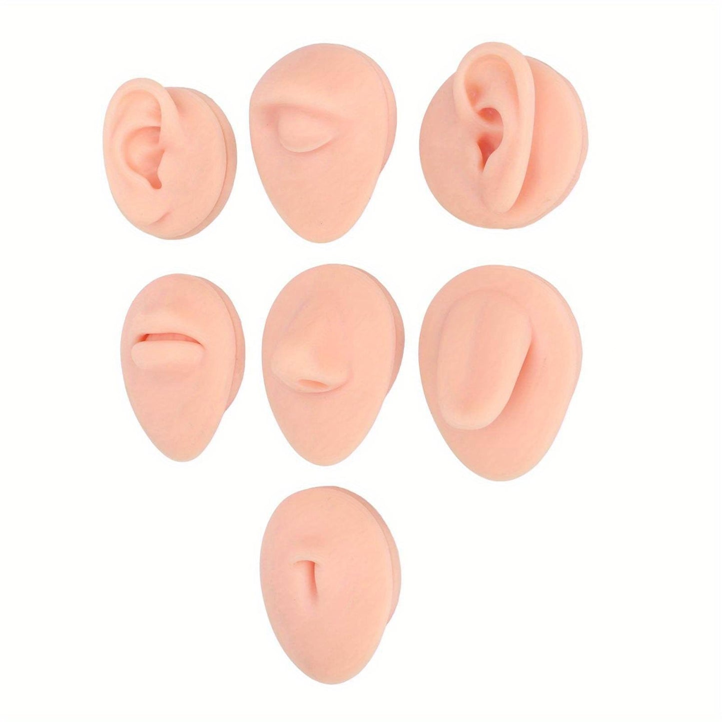 Silicone Piercing Body Model with Display Rack - Soft Silicone for Practice - Ear Mouth Nose Eye Tongue Navel - Light Skin Color