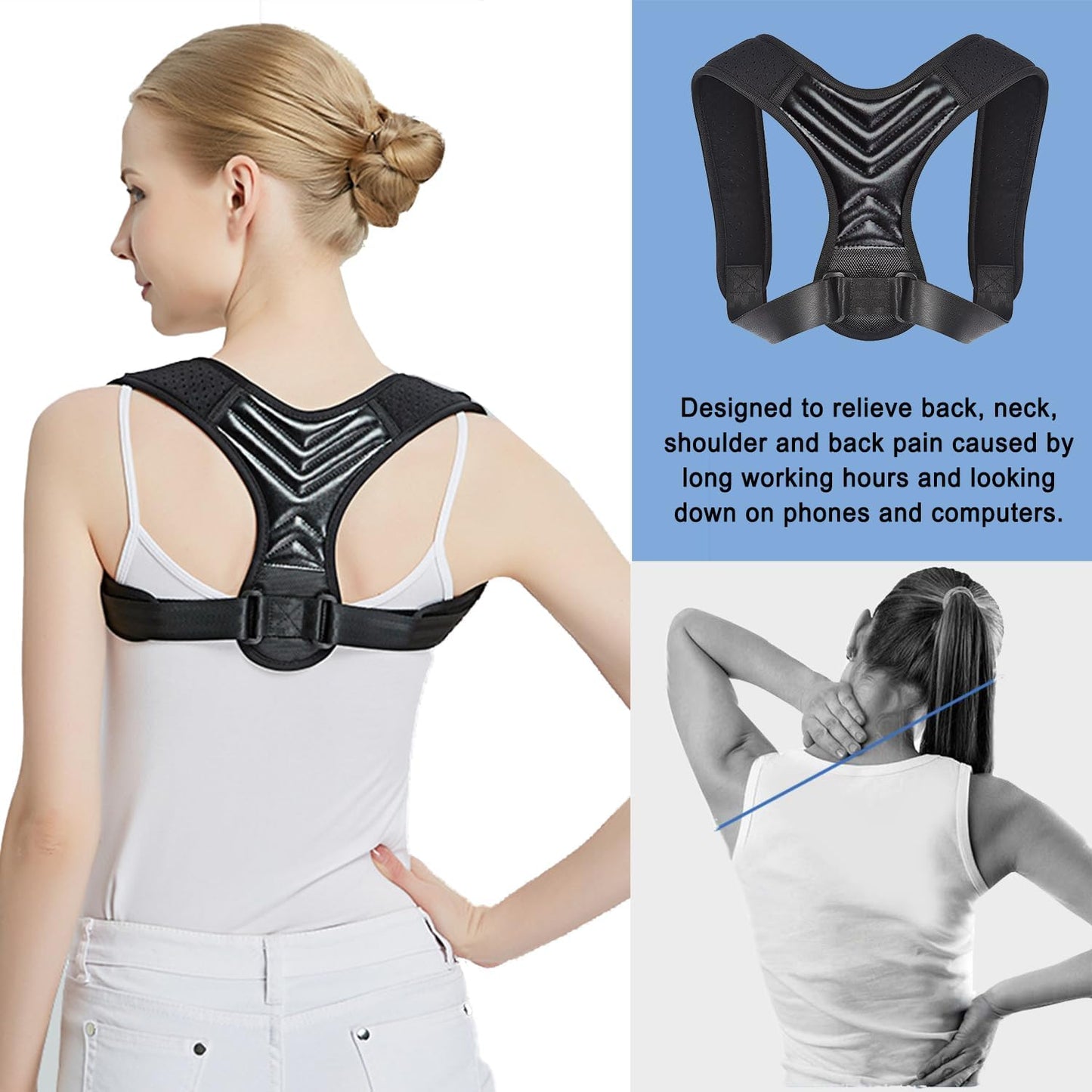 Posture Corrector Back Brace - Adjustable Breathable Support Belt for Men and Women, Hunchback and Scoliosis Relief