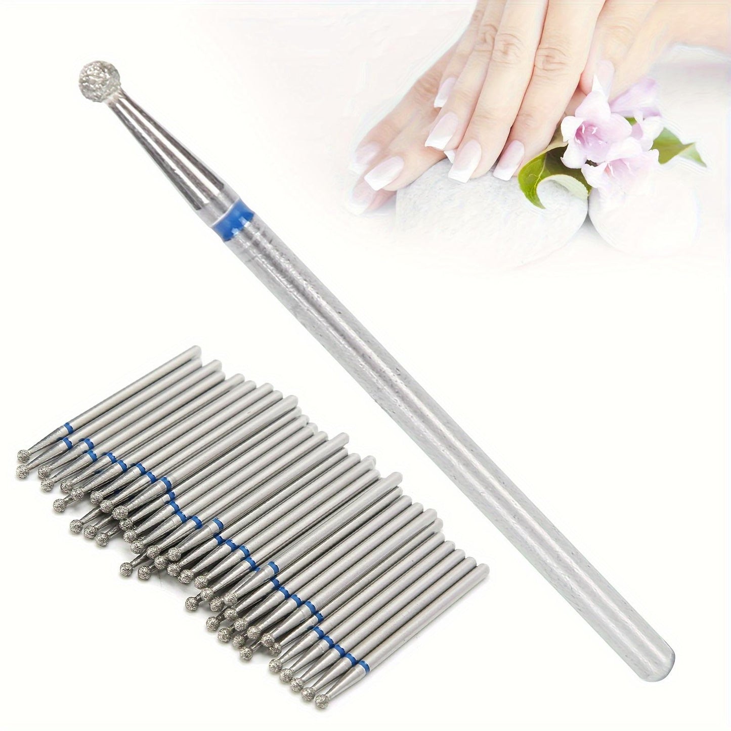 50pcs Spherical Nail Drill Bits Dead Skin Removal Nail Polishing Grinding Head Accessory2.3mm/ 0.09in