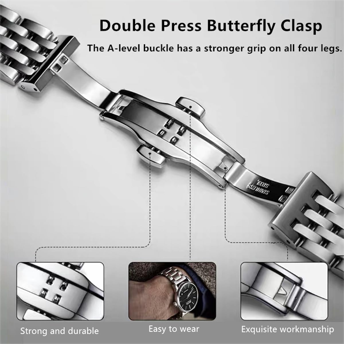 Stainless Steel Watch Band 14mm 15mm 16mm 17mm 18mm 19mm 21mm 20mm 22mm 23mm 24mm Universal Metal Watch Strap Smartwatch Replacement Band Men Women fit Most Traditional Watches