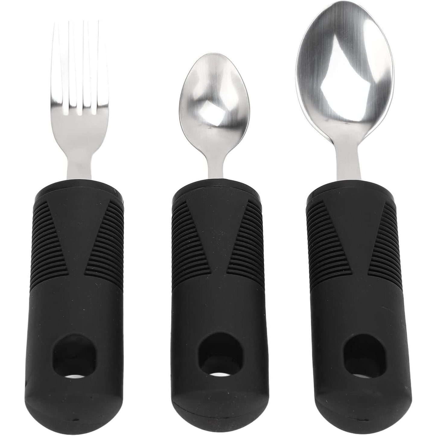 Adaptive Utensils, Weighted Utensils with Wide Non Slip Handles Stainless Steel Fork Teaspoon Tablespoon Parkinsons Utensils for Tremors, Arthritis, Parkinsons, Elderly, Adults(3 Piece Set)