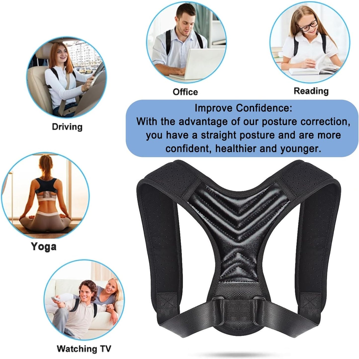 Posture Corrector Back Brace - Adjustable Breathable Support Belt for Men and Women, Hunchback and Scoliosis Relief