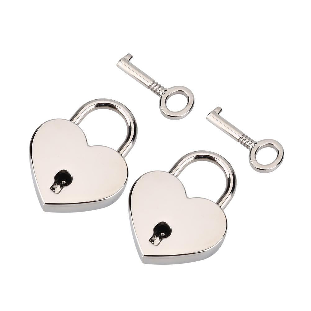 Heart Lock,2 sets Heart-shaped Padlock & Skeleton Key Metal Lock for Luggage Diary Book Jewelry Box, Heart Padlock