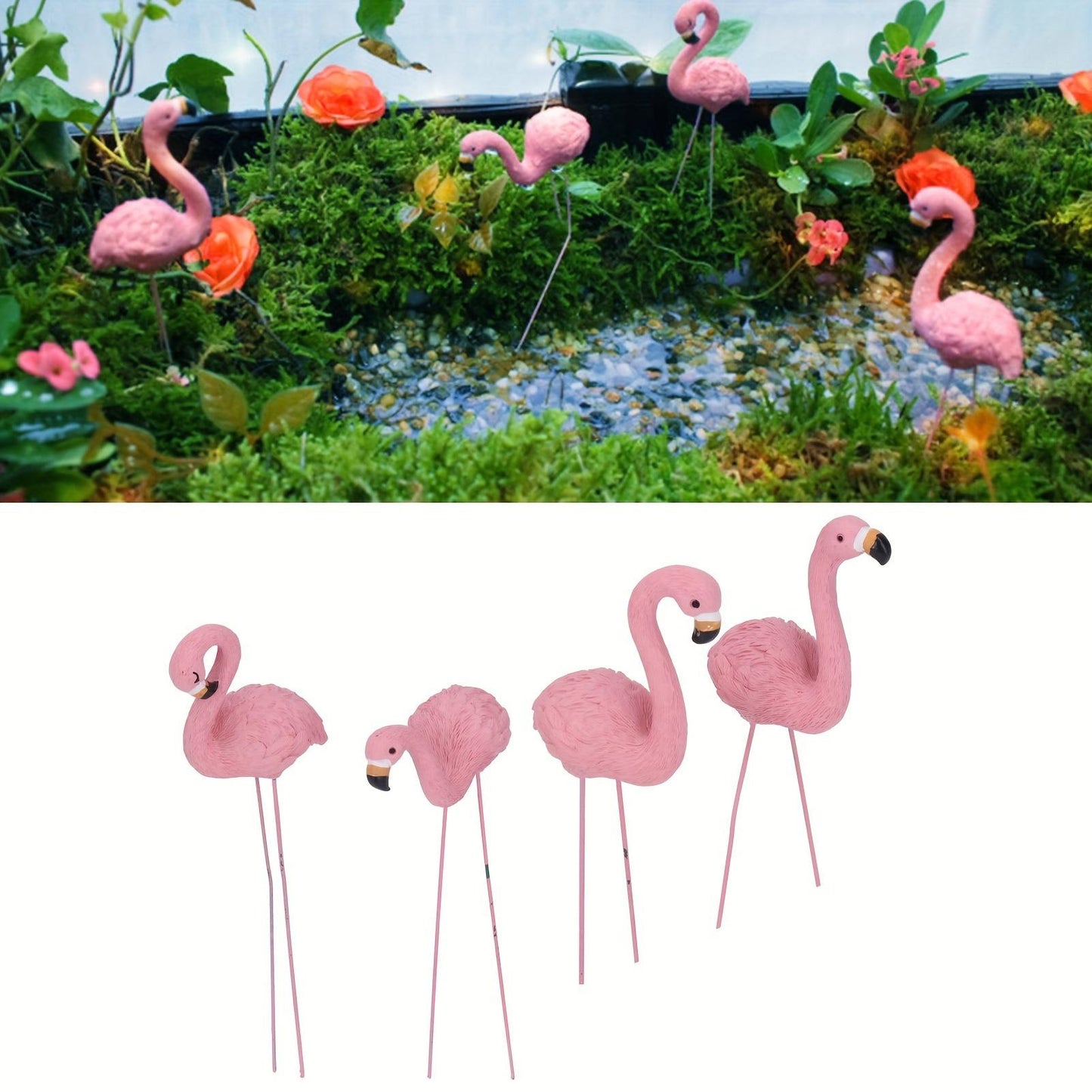 4 Pcs Pink Flamingo Garden Statue Fine Details Stylish Vivid Small Flamingo Statue For Yard Lawn Patio Decorations Gifts