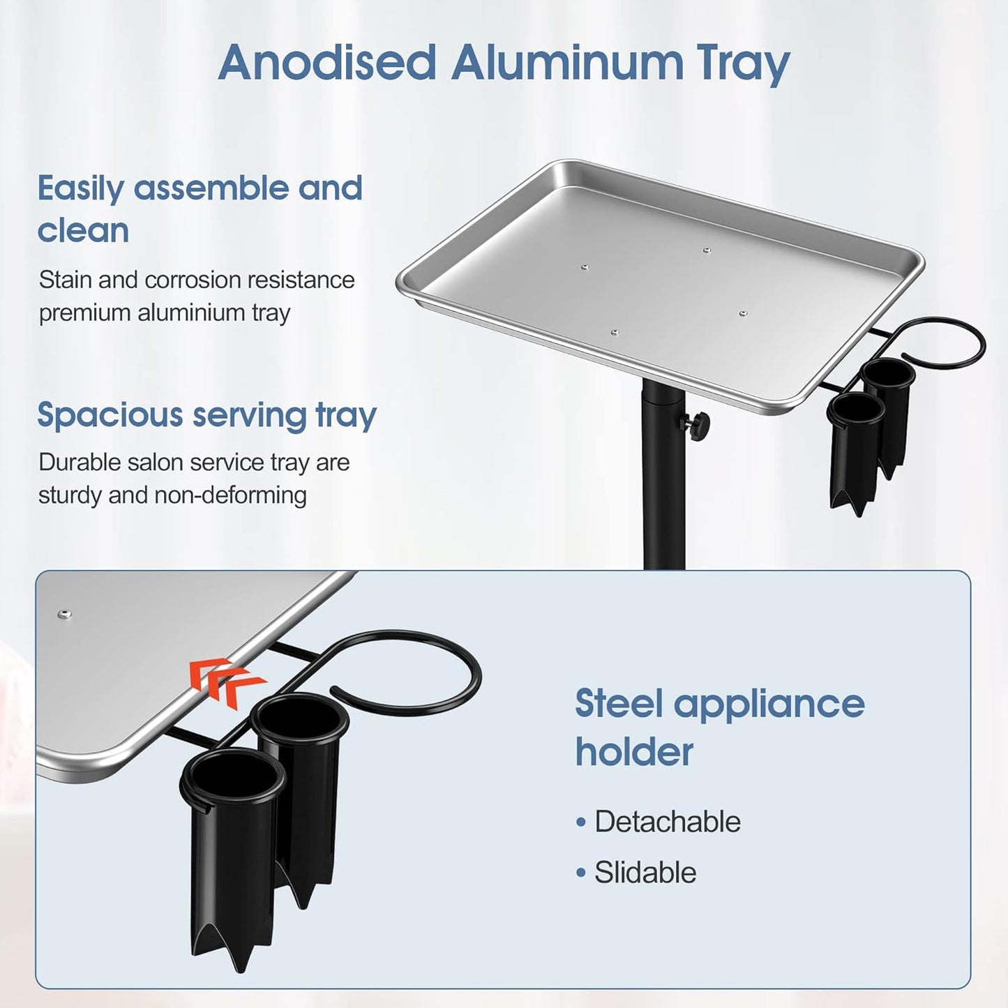 Premium Aluminum Instrument Salon Tray W/Accessory Caddy Tattoo Rolling Tray Station Height Trolley Beauty Tool