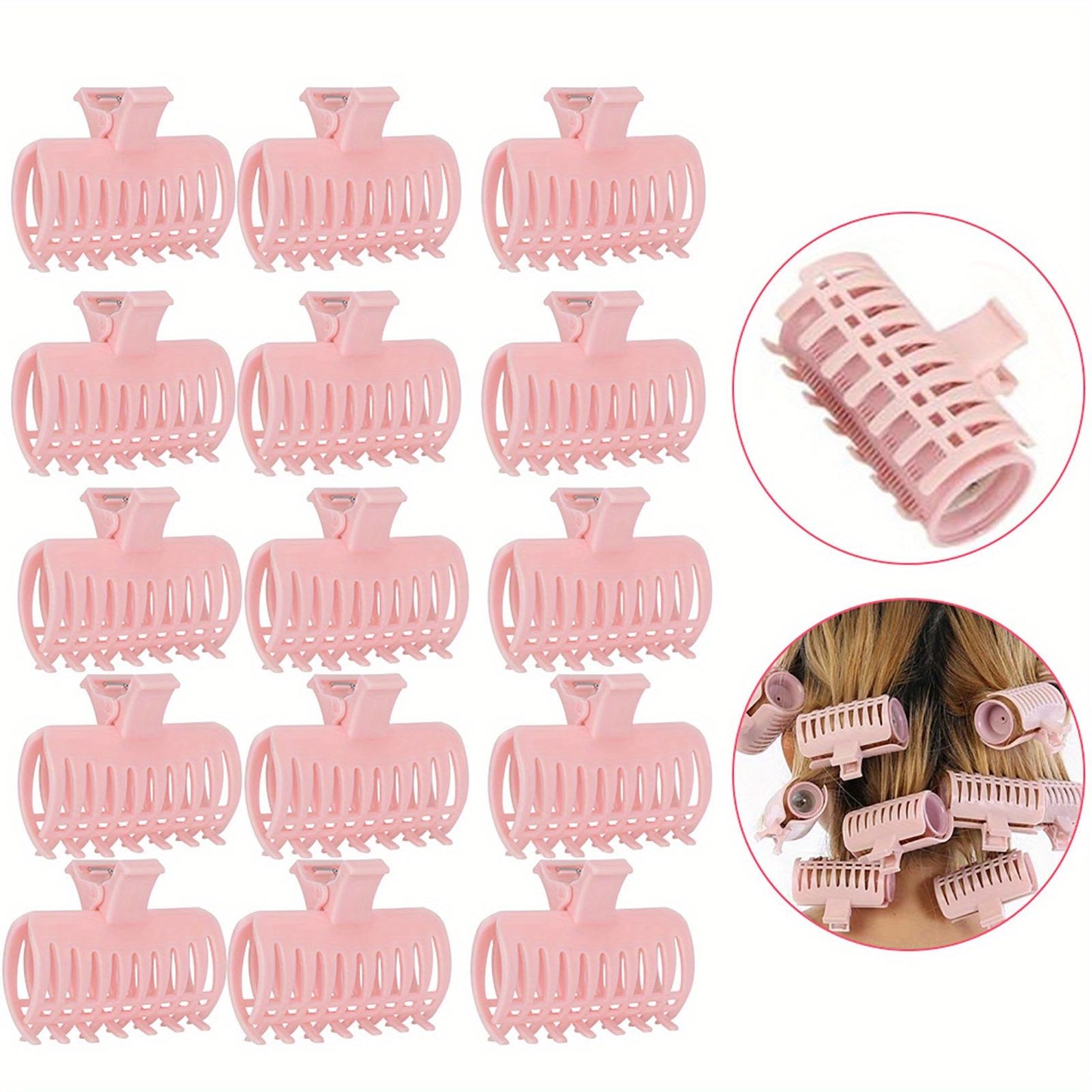 15Pcs Hot Roller Clips, Hair Clips for Rollers, Hair Roller Clips Fixing Clamp, Curler Claw Clip, Holding Section Claw Hairdressing Tool for Women Hair Section Styling ( Pink