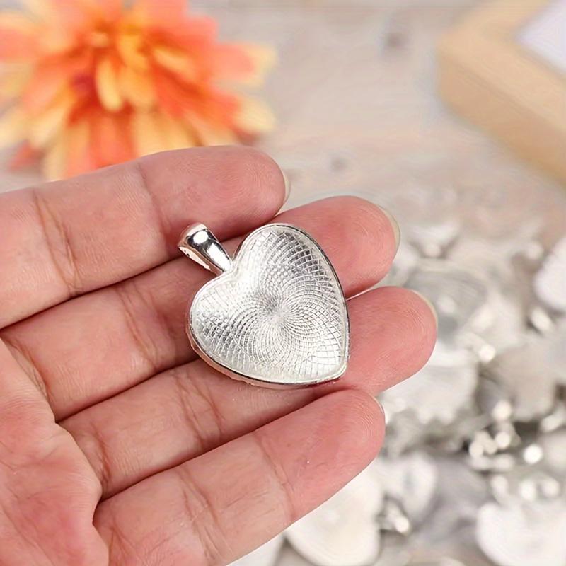 60pcs Heart Pendant Trays with Glass Cabochons Set, Zinc Alloy Base for DIY Jewelry Making, No Power Supply Needed - Perfect for Handmade Gifts and Crafts