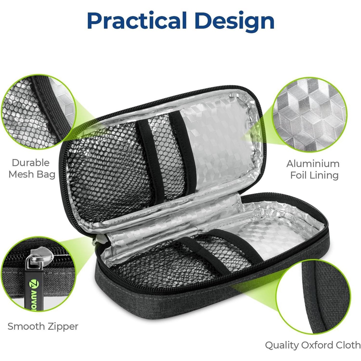 AUVON Insulin Pen Cooler Travel Case with 2 x 90g TSA Approved Ice Packs, Diabetic Medication Insulated Cooling Bag for Insulin Pens and Diabetic Supplies Storage, Compact for Daily Life and Trips