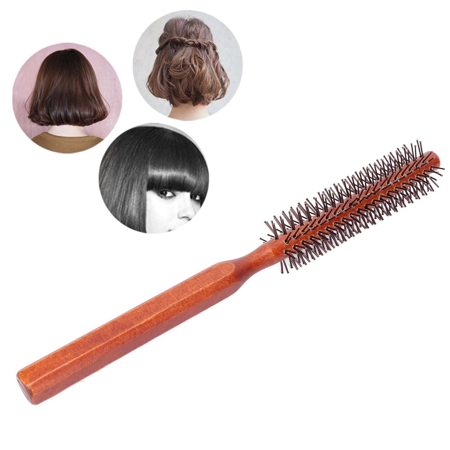 Qiilu Round Styling Hair Brush Curling Roller Hairbrush Small Wood Brush Unisex For Blow Drying Home Use,Round Styling Hair Brush