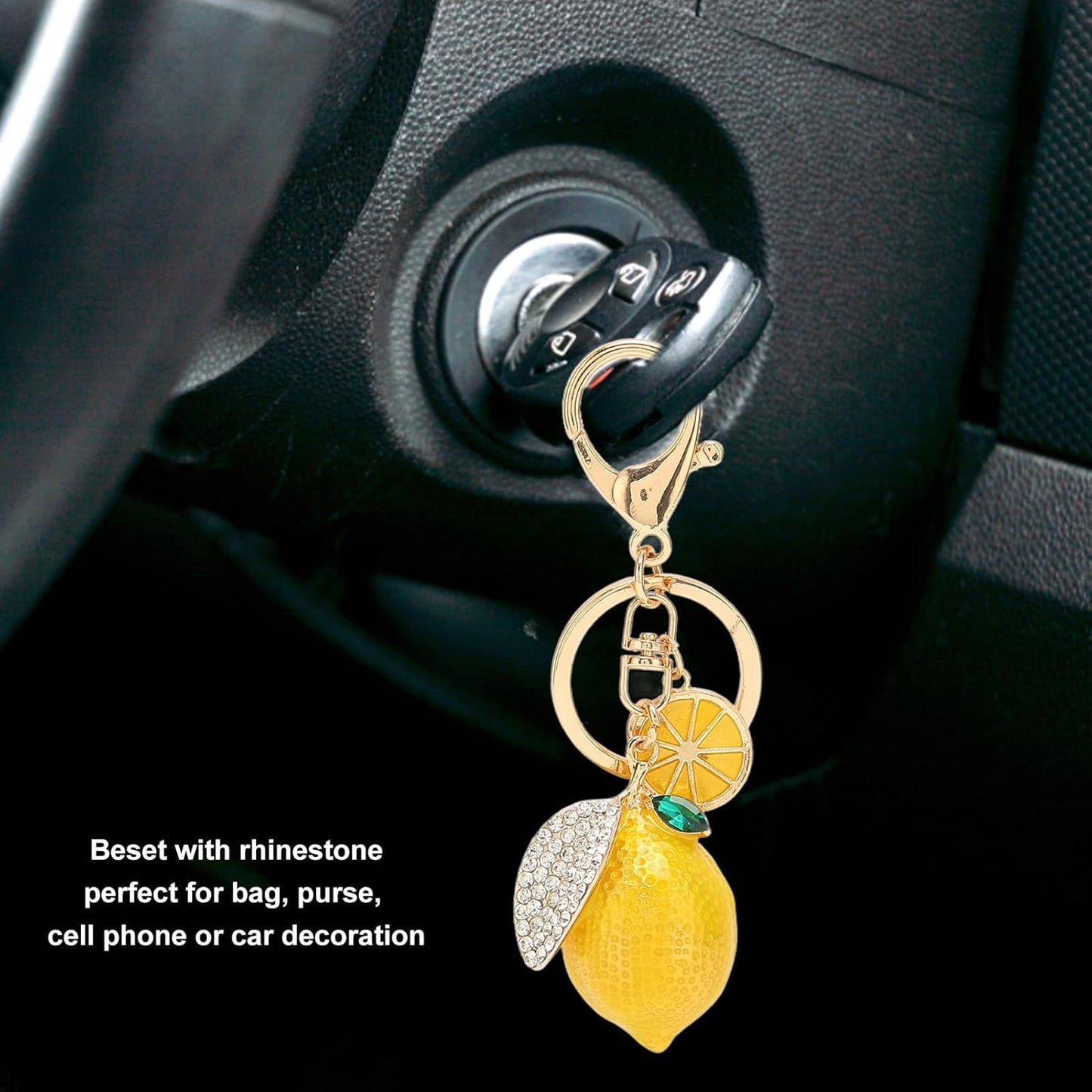 Pendant Keychain, Little Lemon Keyring Strong Metal Little Lemon with Rhinestone Exquisite Keychain Car Keyring Pendant Gifts Bag Charm Key Chain Rings for Keys Bag Wallet(Yellow)