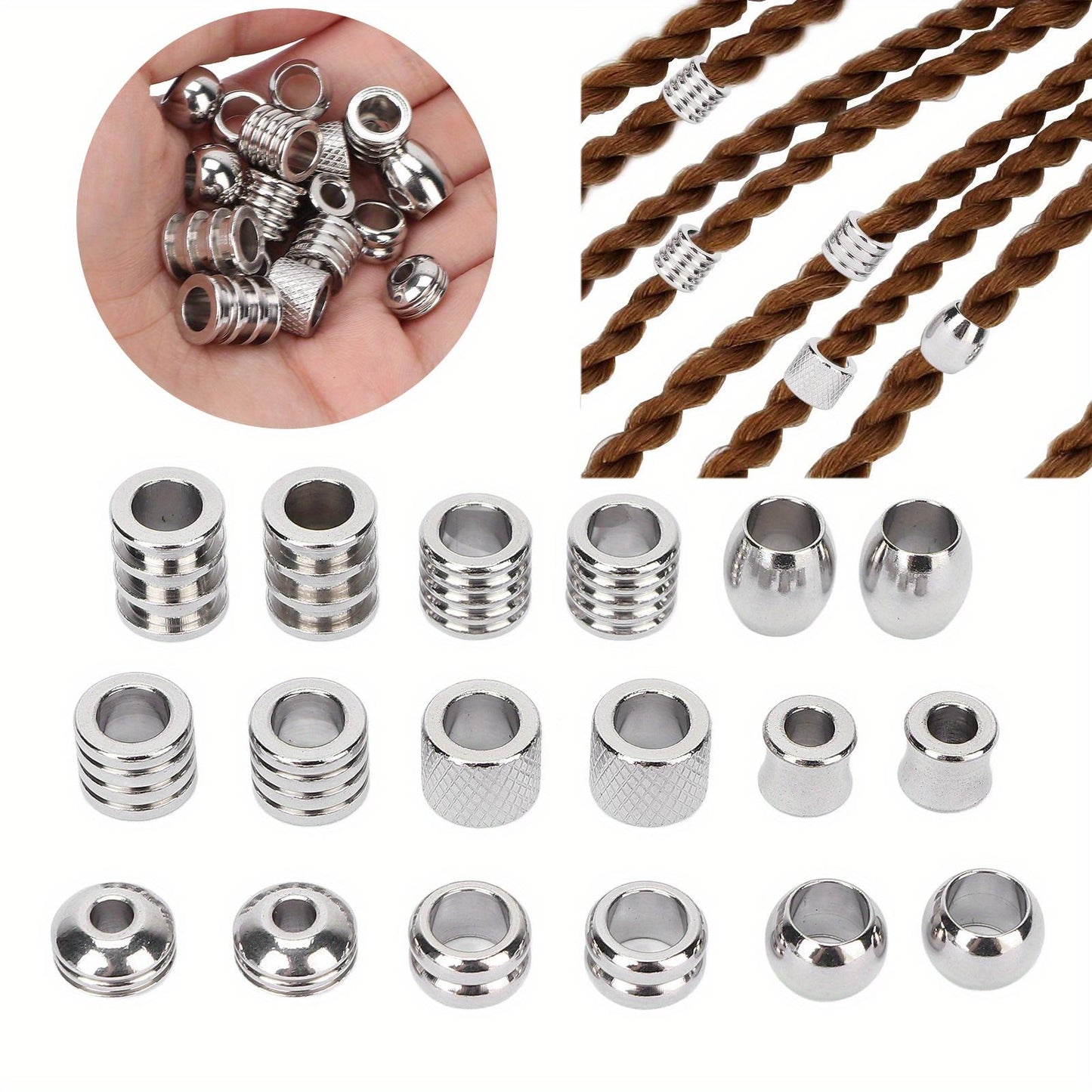 Fdit 18Pcs Viking Hair Beads Vikings Hair Jewelry Stainless Steel High Hardness Perfect Size Simple Design Dreadlocks Accessories for Hair Viking Hair Beads Wide Application Dread Beads Bracelets Pendant Necklace DIY