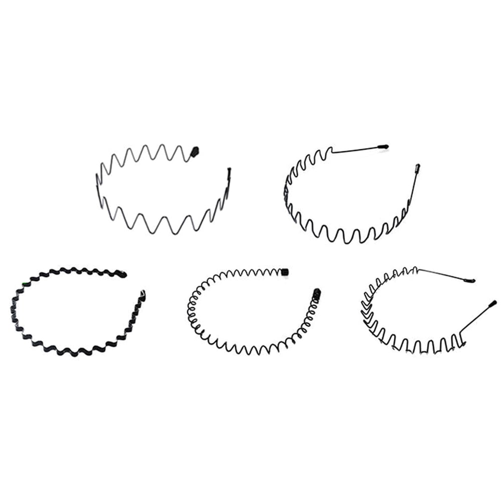 5 pcs Unisex Black Metal Spiral Wave Headband Men Women Hair Band Accessories