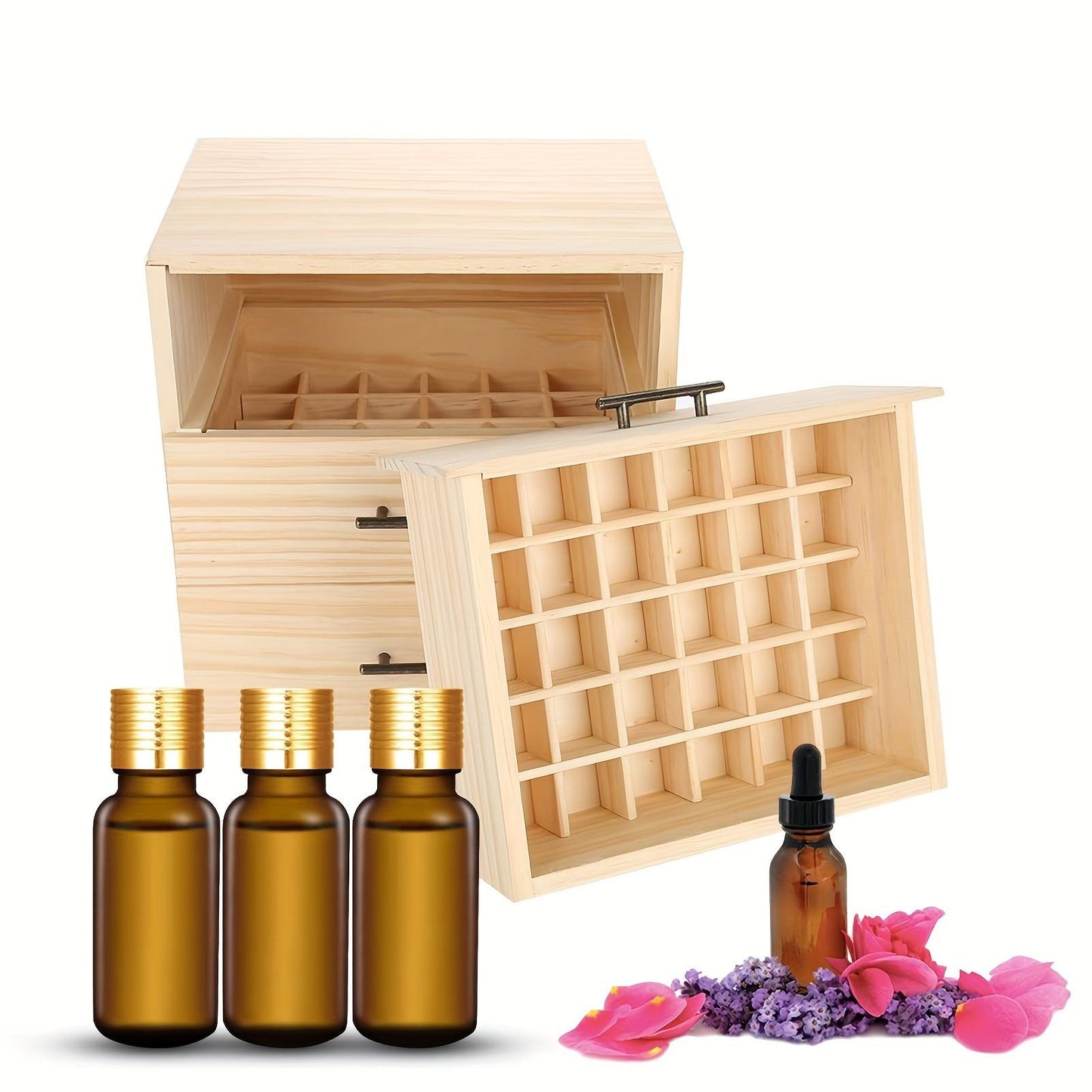 90 Slots Three Tiered Essential Oil Bottle Container Wooden Storage Case Box Organizer