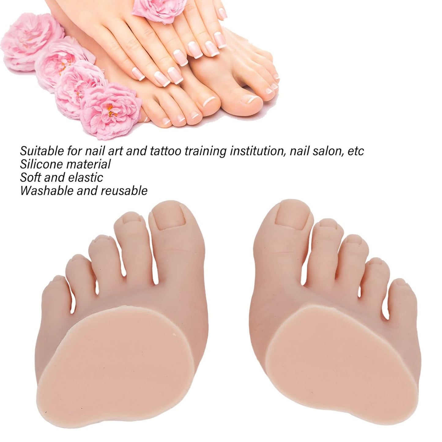 1 Pair Silicone Foot Model, Nail Art Training Display Fake Half Foot Model Pedicure Practice Silicone Foot Model (Medium Skin Color)