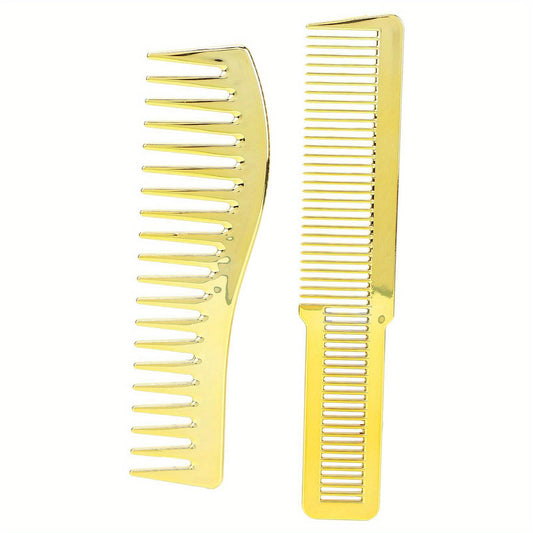 Hairdressing Comb with Wide Teeth for All Hair Types- Golden ABS Material Cutting and Styling Bending Comb- Professional Salon Haircut Tool