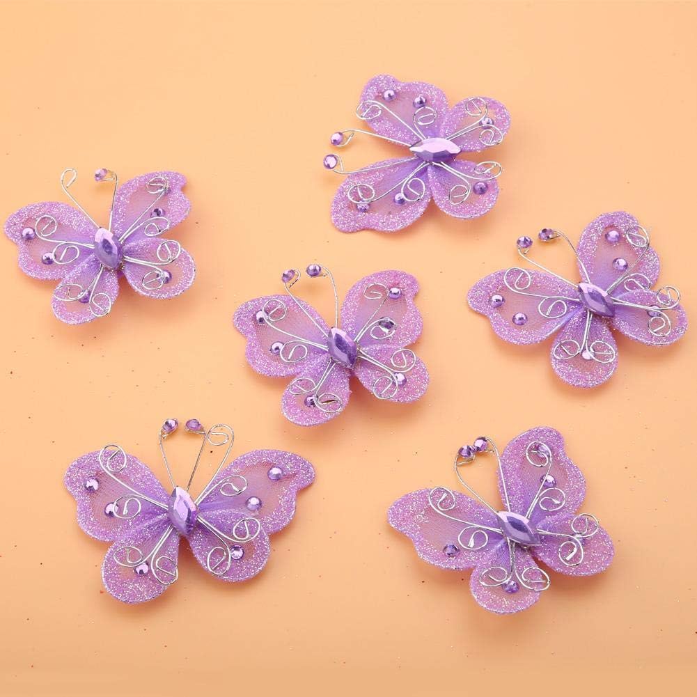 Mesh Butterfly, 24pcs Sheer Mesh Wire Glitter Butterfly Wedding Party Clothing Decoration DIY Supplies(Purple)