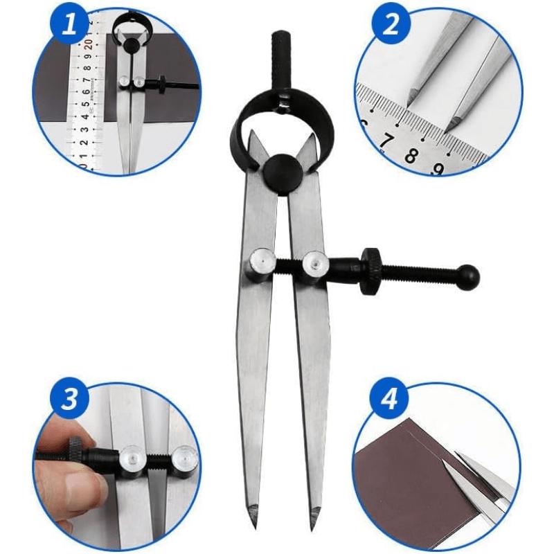 Metal Adjustable Wing Divider Leather Compass - Rotating Edge Creaser Craft Tool for Leatherworking - Precision Distance Measuring & Drawing Instrument