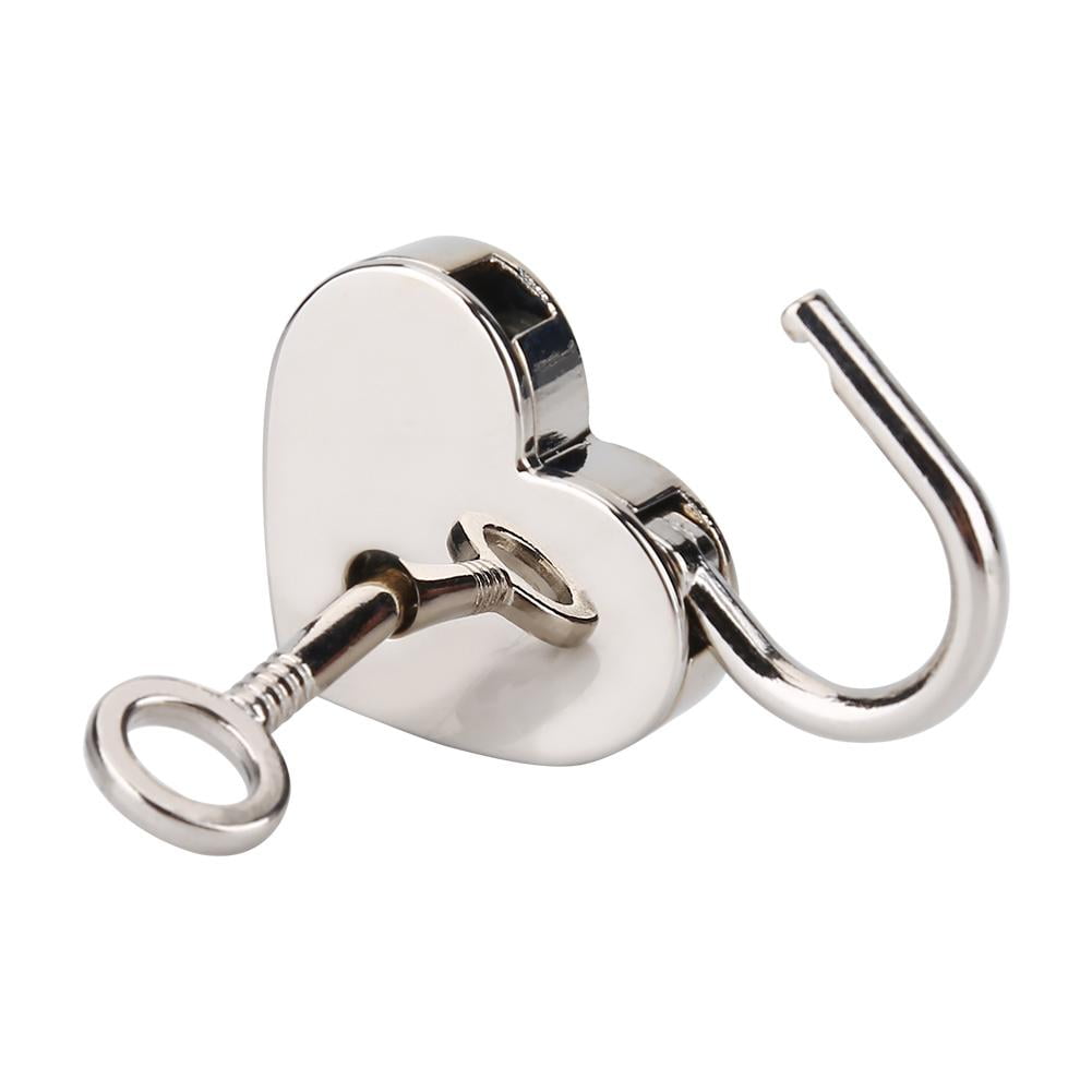 Heart Lock,2 sets Heart-shaped Padlock & Skeleton Key Metal Lock for Luggage Diary Book Jewelry Box, Heart Padlock